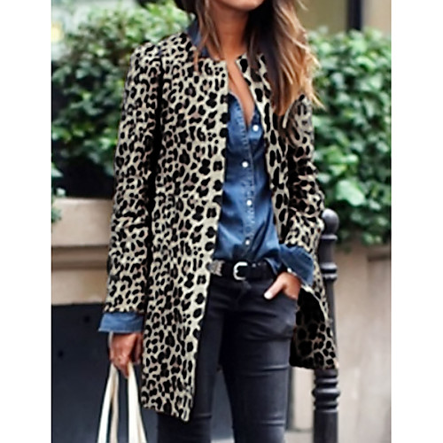 

Women's Coat Daily Fall Winter Long Coat Regular Fit Elegant & Luxurious Jacket Long Sleeve Leopard Print Leopard Print Brown