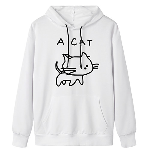 

Women's Hoodie Pullover Cat Daily Weekend Basic Casual Hoodies Sweatshirts White Blue Yellow