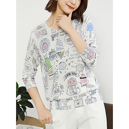 

Women's Stylish Knitted Geometric Abstract Pullover Long Sleeve Sweater Cardigans Crew Neck Round Neck Fall White