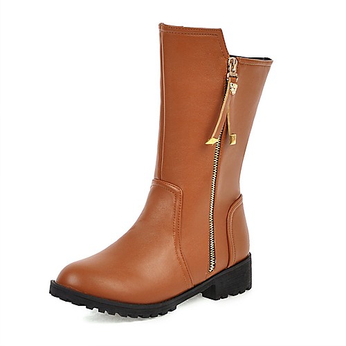 

Women's Boots Wedge Heel Round Toe Mid Calf Boots Casual Daily PU Solid Colored Black Brown Gray / Mid-Calf Boots