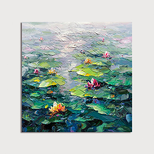 

Oil Painting Hand Painted Square Abstract Floral / Botanical Modern Stretched Canvas