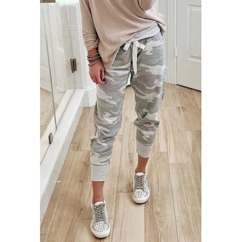 

Women's Basic Quick Dry Loose Sports Outdoor Daily Jogger Pants Camouflage Full Length Print Army Green Orange Green
