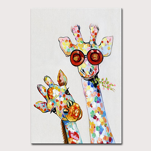 

Nursery Oil Painting Hand Painted Vertical Animals Pop Art Modern Rolled Canvas (No Frame)