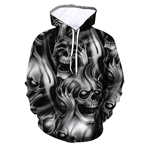 

Men's Hoodie Graphic Skull Hooded Halloween Daily Going out 3D Print Hoodies Sweatshirts Black