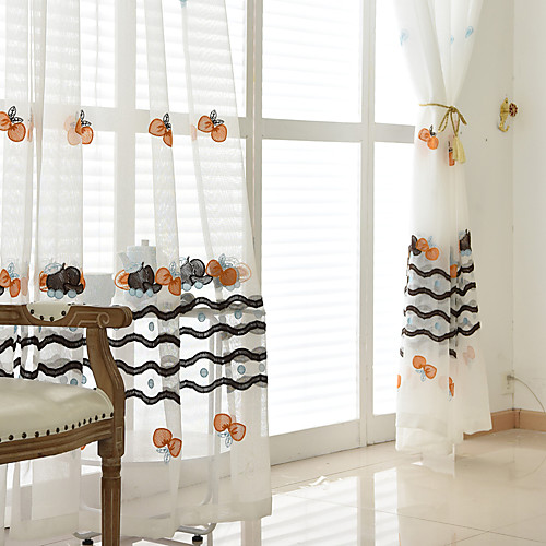 

2 Panels Sheer Curtains for Living Room, Floral Leaf Embroidery Voile Sheer Curtains for Bedroom Embroidery Window Curtains