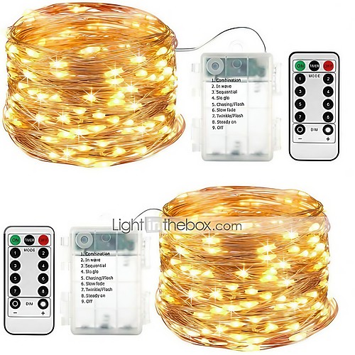 

LED String Lights 5M 16.4ft 50 LEDs 2 Sets Waterproof 8 Modes Remote Control Timer Twinkle IP65 Dimmable Christmas Garden Party Indoor Décor