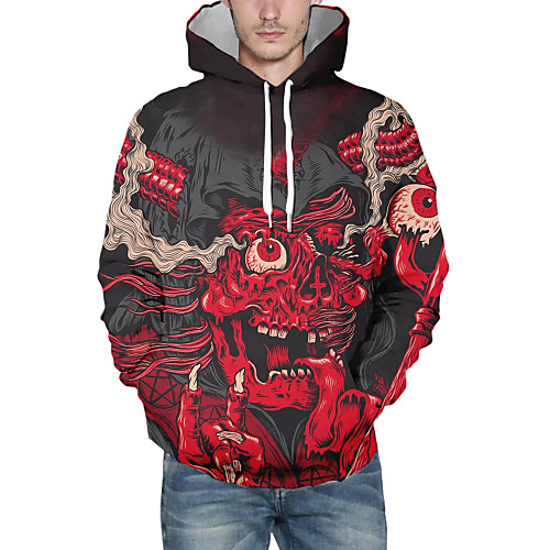 

Men's Pullover Hoodie Sweatshirt Graphic Skull Hooded Halloween Daily Going out Casual Hoodies Sweatshirts Red