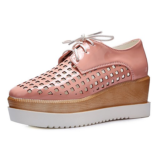 

Women's Heels Platform Wedge Heel Square Toe Basic Casual Daily Walking Shoes Patent Leather PU Solid Colored White Black Pink