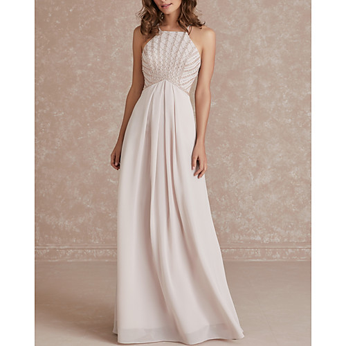 

A-Line Spaghetti Strap Floor Length Chiffon Bridesmaid Dress with Pleats