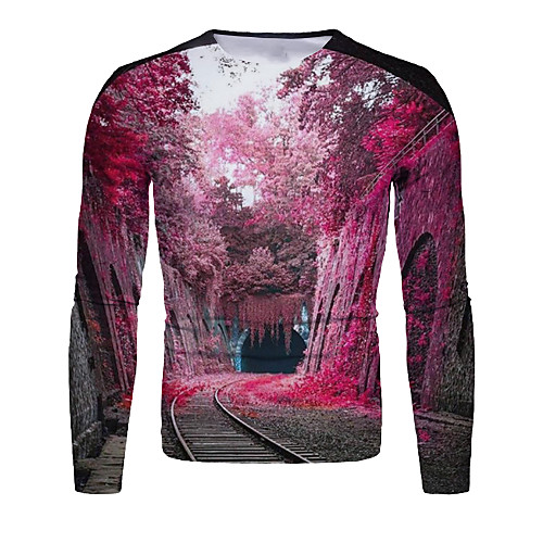 

Men's T shirt Shirt Graphic Long Sleeve Daily Tops Basic Elegant Round Neck Blushing Pink