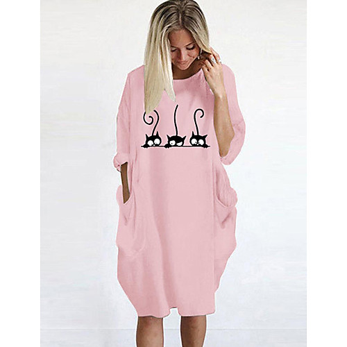 

Women's Shift Dress Knee Length Dress Blushing Pink Wine Army Green Gray Dusty Blue Black Long Sleeve Solid Color Animal Print Fall Summer Round Neck Casual Loose 2021 S M L XL XXL 3XL 4XL 5XL