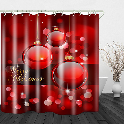 

Red Christmas Lights Print Waterproof Fabric Shower Curtain for Bathroom Home Decor Covered Bathtub Curtains Liner Includes with Hooks