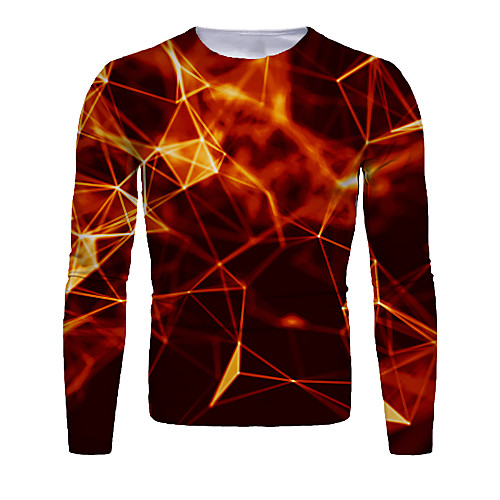 

Men's T shirt Graphic Flame Print Long Sleeve Daily Tops Basic Elegant Orange