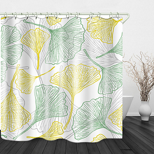 

Simple Line Ginkgo Biloba Digital Print Waterproof Fabric Shower Curtain for Bathroom Home Decor Covered Bathtub Curtains Liner Includes with Hooks 72 Inch