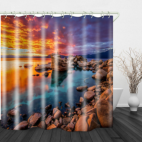 

Seaside Reef Under Red Sunset Shower Curtains & Hooks Modern Polyester New Design 72 Inch