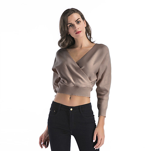 

Women's Basic Solid Colored Plain Pullover Long Sleeve Sweater Cardigans V Neck Fall Winter Black Blue Khaki