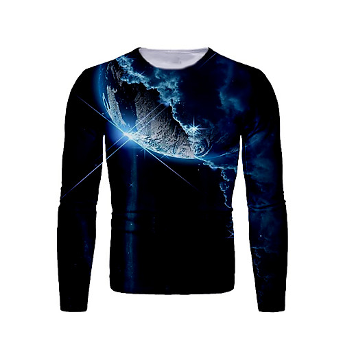 

Men's T shirt Shirt Graphic Print Long Sleeve Daily Tops Basic Round Neck Black / Sports