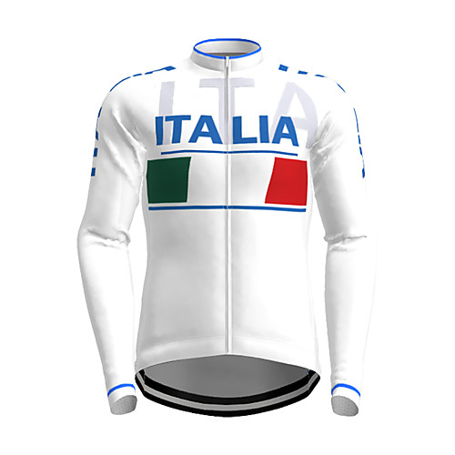 

21Grams Men's Long Sleeve Cycling Jersey Polyester White Novelty Italy National Flag Bike Jersey Top Mountain Bike MTB Road Bike Cycling Quick Dry Breathable Reflective Strips Sports Clothing Apparel