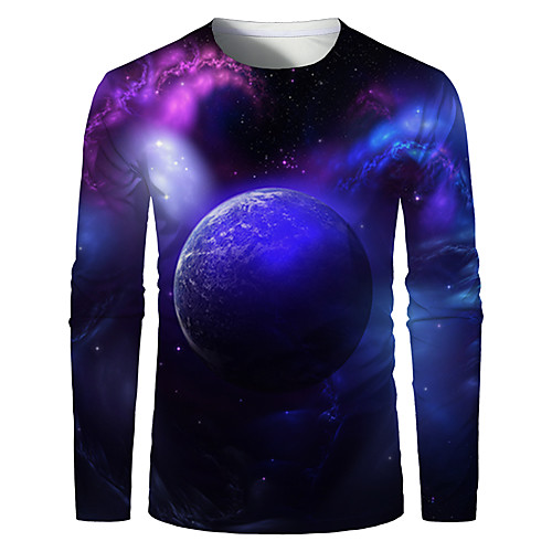 

Men's T shirt Shirt Graphic Plus Size Print Long Sleeve Daily Tops Basic Round Neck Rainbow / Sports