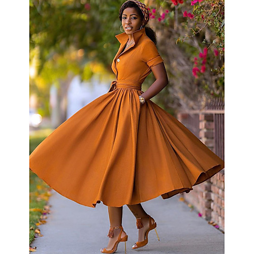 

Women's A Line Dress Midi Dress Army Green Orange Half Sleeve Split Fall Summer V Neck Hot Sexy 2021 S M L XL