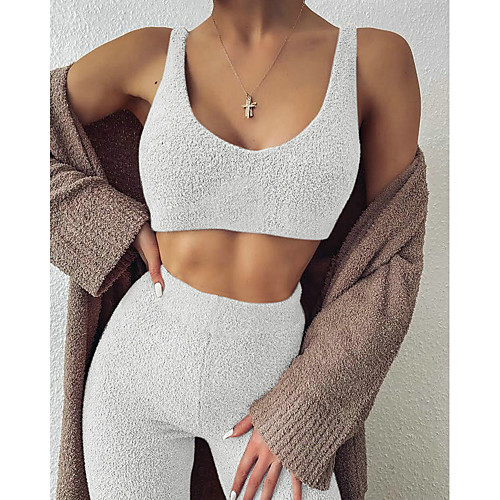 

Women's Basic Solid Colored Causal Daily Two Piece Set Crop Top Tank Top Tracksuit Pant Loungewear Biker Shorts Tops