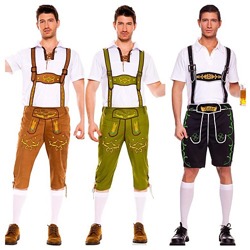 

Carnival Oktoberfest Beer Trachtenkleider Men's Top Pants Bavarian Costume Dark Green Green Brown