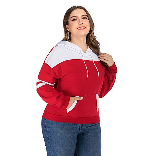 

Women's Pullover Hoodie Sweatshirt Color Block Daily Basic Hoodies Sweatshirts Loose Oversized Red