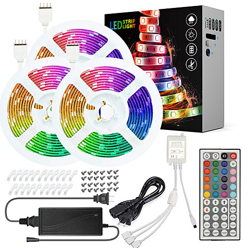 

3x5M Flexible LED Light Strips Light Sets RGB Strip Lights 450 LEDs SMD5050 10mm 1 12V 6A Adapter 1 44Keys Remote Controller 1Set Mounting Bracket 1 set RGB Christmas New Year's Cuttable Party