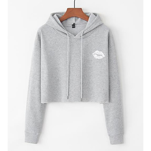 

Women's Hoodie Cropped Hoddie Print Daily Basic Hoodies Sweatshirts Cotton Blushing Pink Light gray Black