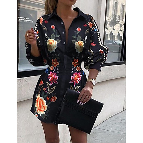 

Women's Blouse Shirt Floral Flower Long Sleeve Print Shirt Collar Tops Rainbow