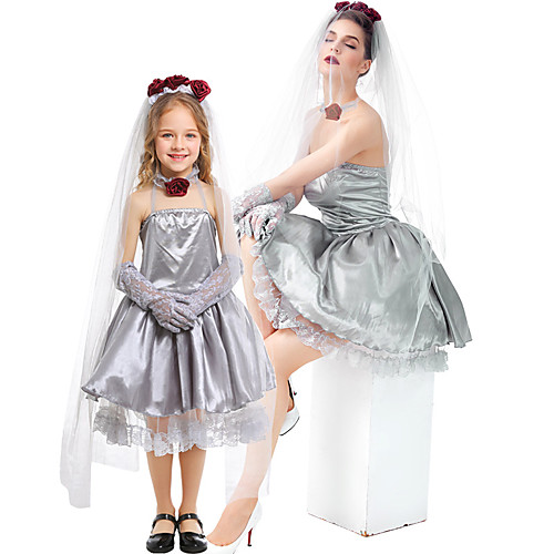 

Ghostly Bride Dress Cosplay Costume Outfits Group Costume Kid's Adults' Women's Cosplay Vacation Dress Halloween Halloween Festival / Holiday Tulle Satin Gray Women's Easy Carnival Costumes / Gloves