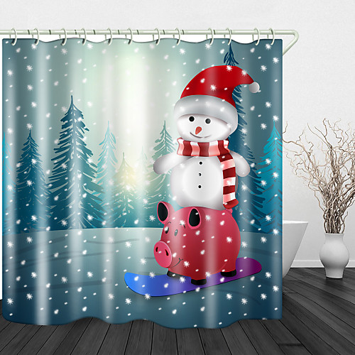 

Christmas Snowman Red Pig Skateboard Digital Printing Shower Curtain Shower Curtains & Hooks Modern Polyester Trend Design