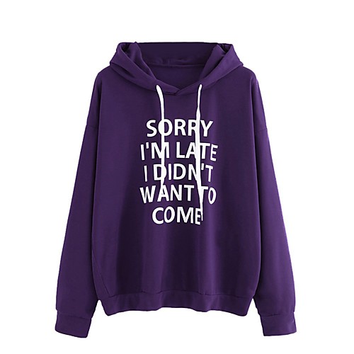 

Women's Hoodie Pullover Slogan Daily Other Prints Basic Hoodies Sweatshirts Purple Yellow Blushing Pink