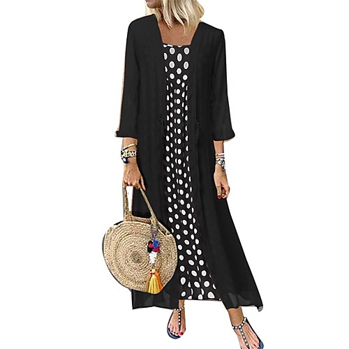 

Women's Shift Dress Midi Dress Black 3/4 Length Sleeve Solid Color Geometric Print Summer Round Neck Casual Holiday Loose 2021 XL XXL 3XL 4XL 5XL