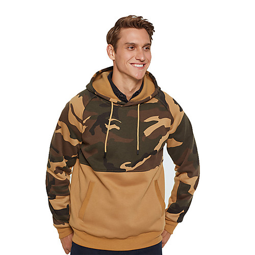 

Men's Pullover Hoodie Sweatshirt Camouflage Color Block Hooded Daily non-printing Party Basic Hoodies Sweatshirts Khaki Green Black