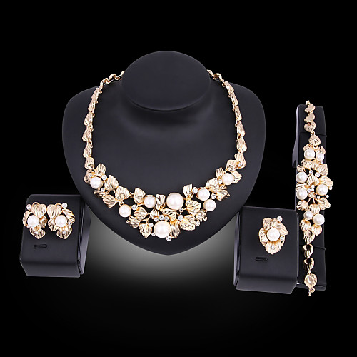 

Women's Jewelry Set Bridal Jewelry Sets 3D Leaf Flower Fashion Imitation Pearl Gold Plated Earrings Jewelry Gold For Christmas Wedding Party Evening Gift Formal 1 set