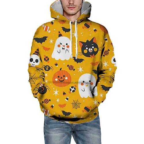 

Men's Pullover Hoodie Sweatshirt Graphic Hooded Halloween Daily Going out 3D Print Basic Halloween Hoodies Sweatshirts Yellow