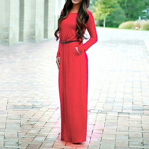 

Women's Shift Dress Maxi long Dress Purple Fuchsia Black Red Long Sleeve Solid Color Fall Winter Casual 2021 S M L XL