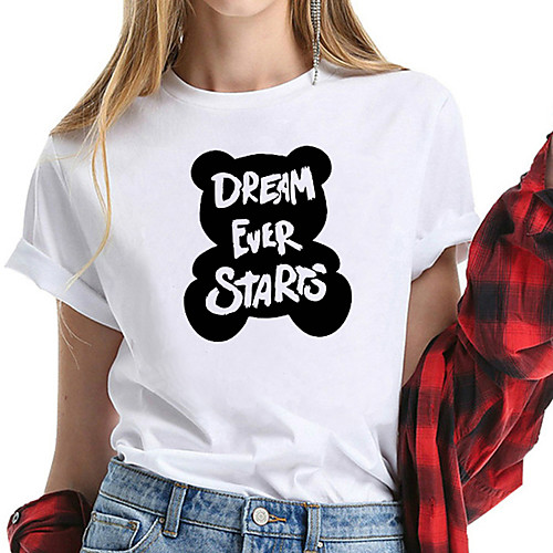

Women's T shirt Letter Print Round Neck Basic Tops 100% Cotton White Black Yellow