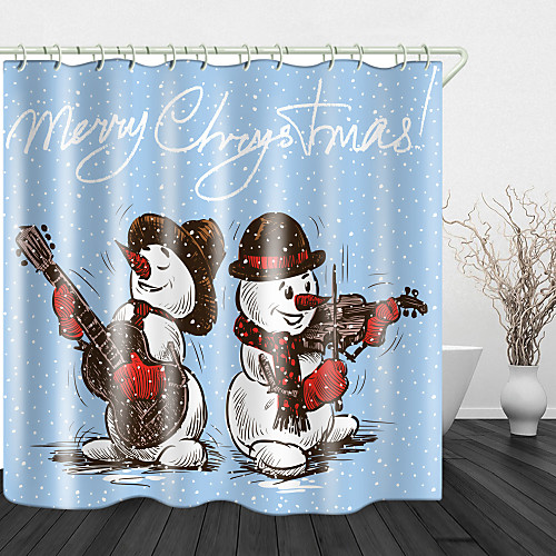 

Christmas English Snowman Guitar Digital Printed Shower Curtain Shower Curtains & Hooks Modern Polyester Trend Design