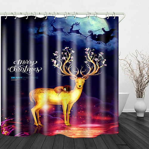 

Christmas Sika Deer Print Waterproof Fabric Shower Curtain For Bathroom Home Decor Covered Bathtub Curtains Liner Includes With Hooks