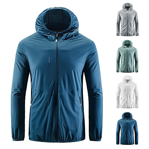 

Men's Long Sleeve Windbreaker Rain Jacket Running Skin Jacket Outerwear Top Street Athleisure Summer Elastane UV Sun Protection Quick Dry Water Resistant Performance Running Training Sportswear White