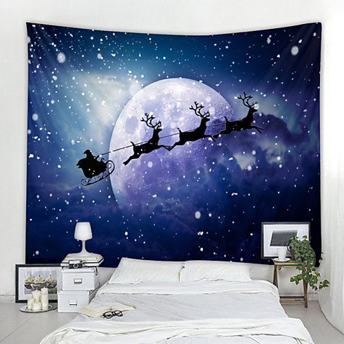 

Christmas Santa Claus Wall Tapestry Art Decor Blanket Curtain Picnic Tablecloth Hanging Home Bedroom Living Room Dorm Decoration Snow Elk Moon Night Sky Polyester