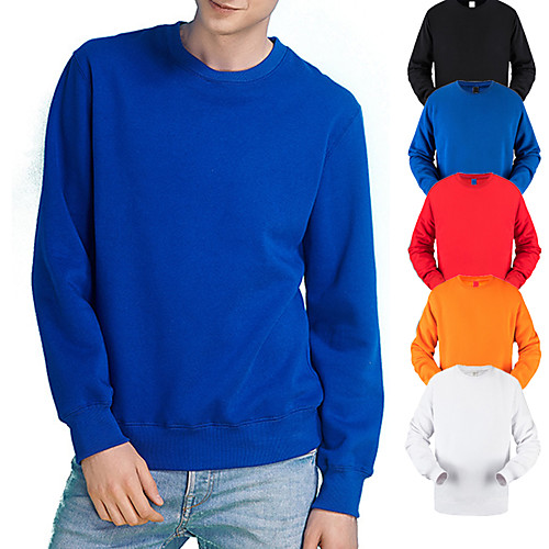 

Men's Sweatshirt Pullover Black White Blue Pure Color Crew Neck Cotton Cool Sport Athleisure Sweatshirt Top Long Sleeve Breathable Soft Comfortable Plus Size Exercise & Fitness Running Everyday Use