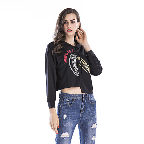 

Women's Cropped Hoddie Graphic Text Letter Daily non-printing Basic Hoodies Sweatshirts Loose Black