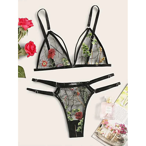 

Women's Mesh Lace Erotic Suits Nightwear Jacquard Embroidered Black S M L / Strap / Deep V / Strap