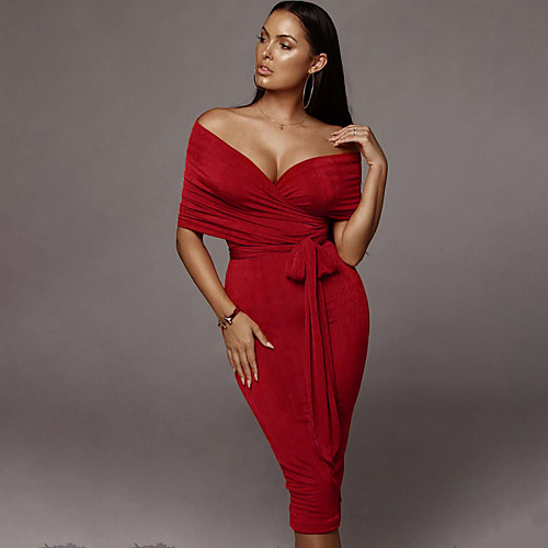

Women's Sheath Dress Midi Dress Yellow Blushing Pink Red Sleeveless Solid Color Backless Patchwork Winter V Neck Hot Elegant Sexy Party 2021 S M L
