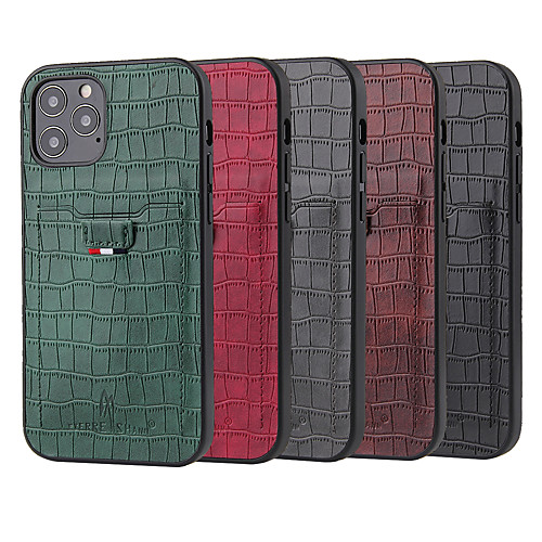 

Case For iPhone12 Card Holder Shockproof Back Cover Solid Colored PU Leather crocodile print vintage