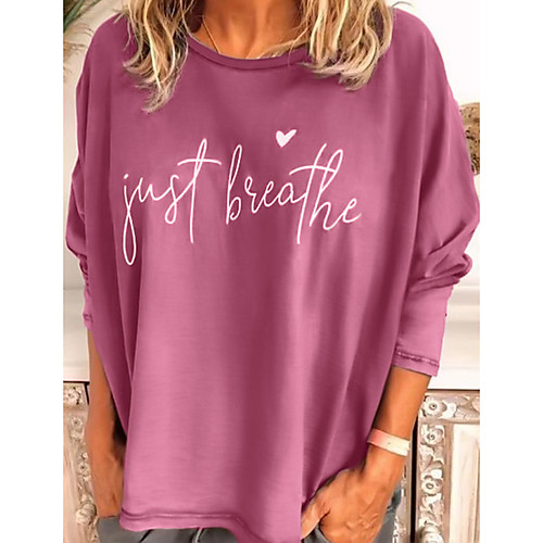 

Women's T shirt Letter Round Neck Tops Cotton White Blue Blushing Pink