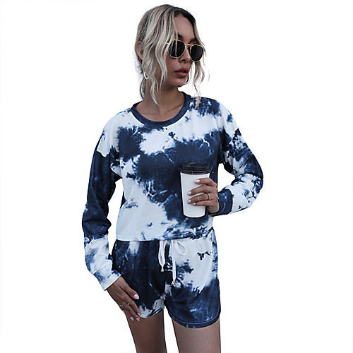

Women's Basic Streetwear Tie Dye Two Piece Set T shirt Pant Loungewear Drawstring Tops